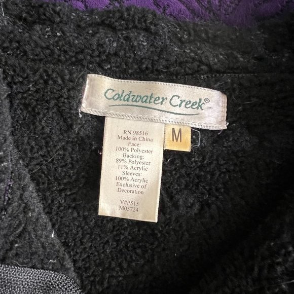 Coldwater Creek Jacket M Purple Faux Suede Embroidered Black Knit Sherpa Look Us - Picture 7 of 8